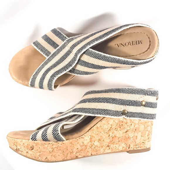 Merona Shoes - MERONA blue/cream stretch cork platforms/size 7.5